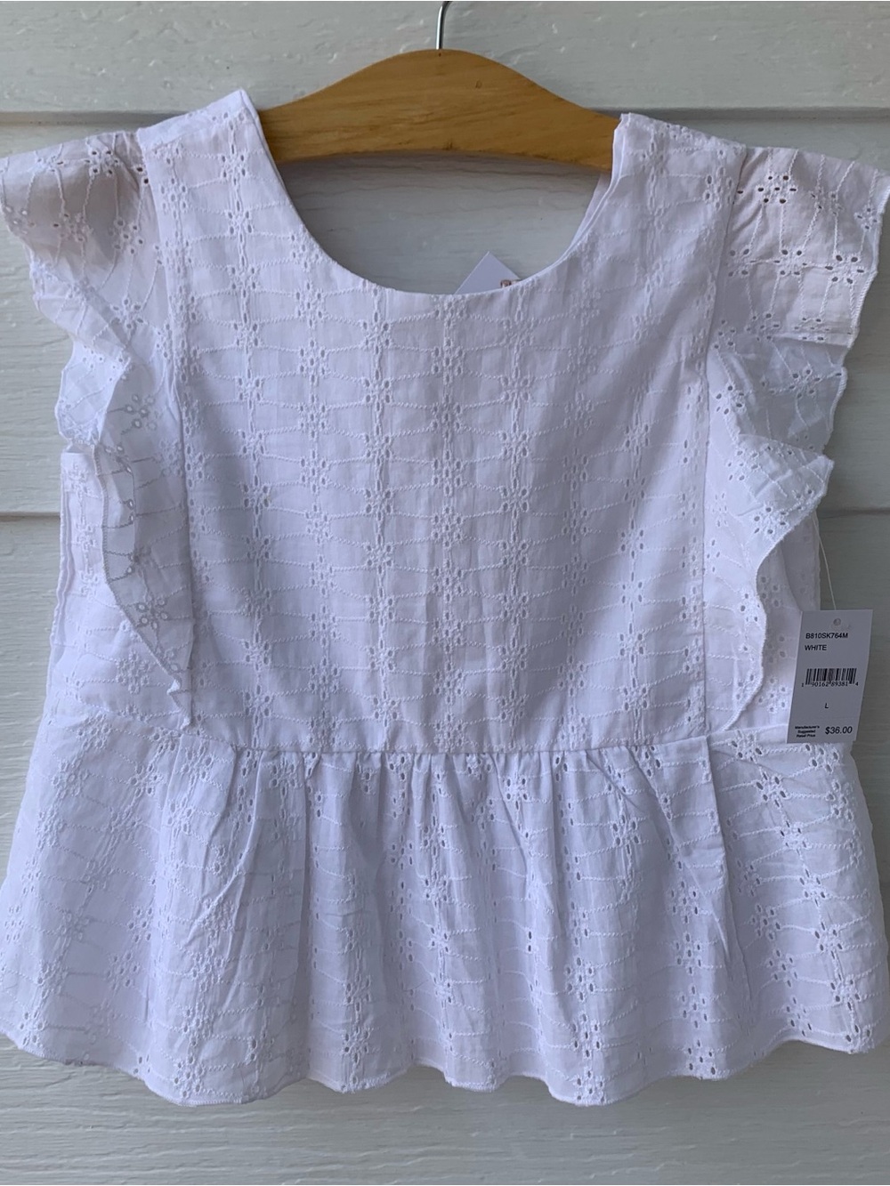 BCBG Girls White Eyelet Ruffle Sleeveless Peplum Top Size Large Children’s 14/16